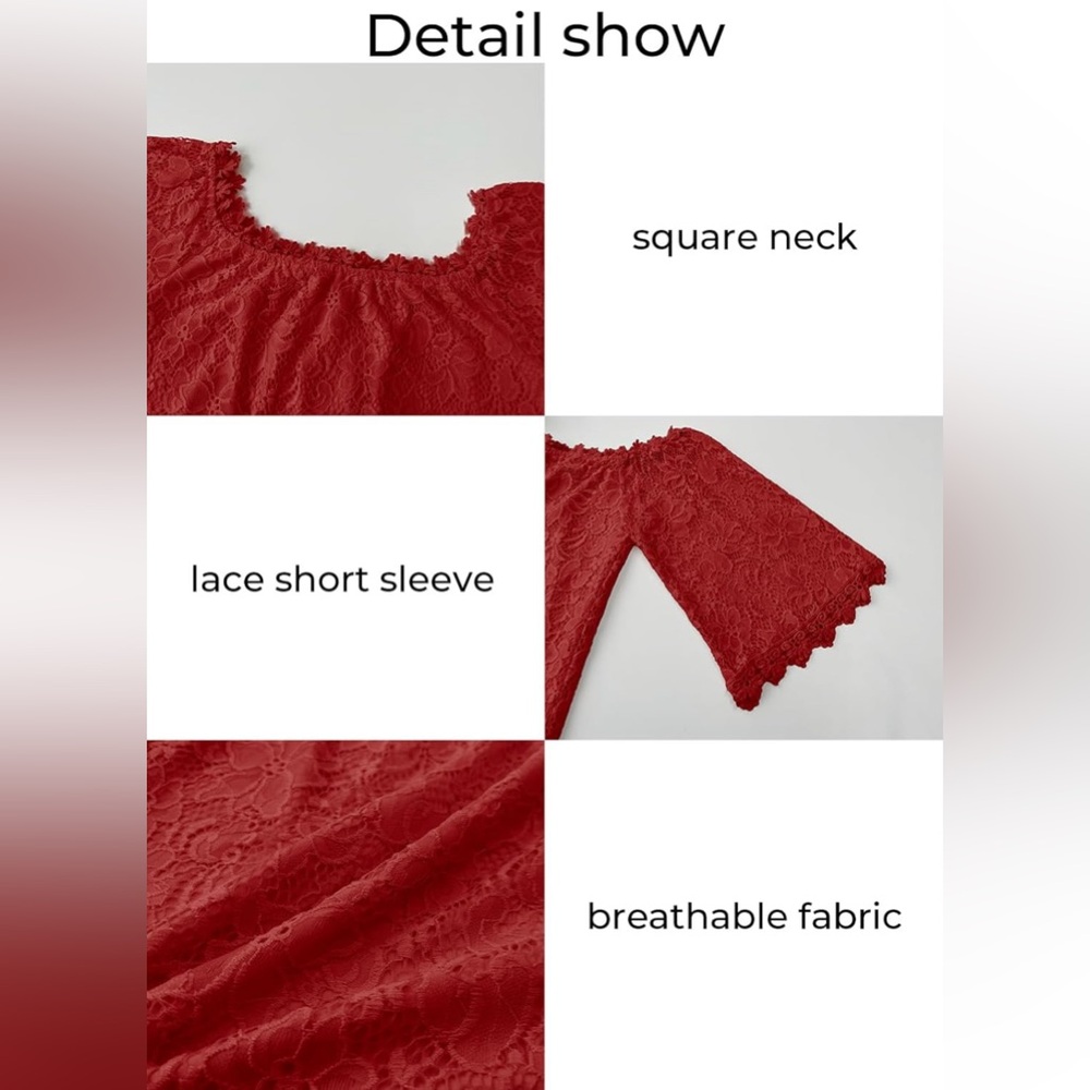 Off-Shoulder Lace Blouse - Red - Picture 5 of 7